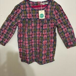 NWT Boden lined Pink and Blue Plaid embroidered shirt Dress girl’s size 2